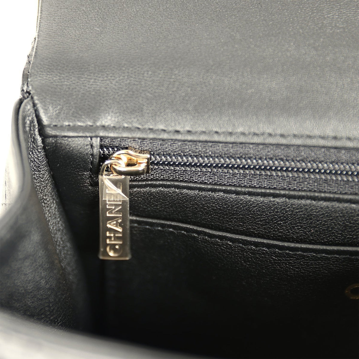 Chanel Mini Classic Rectangular Top Handle Flap Bag Black Lambskin Light Gold Hardware