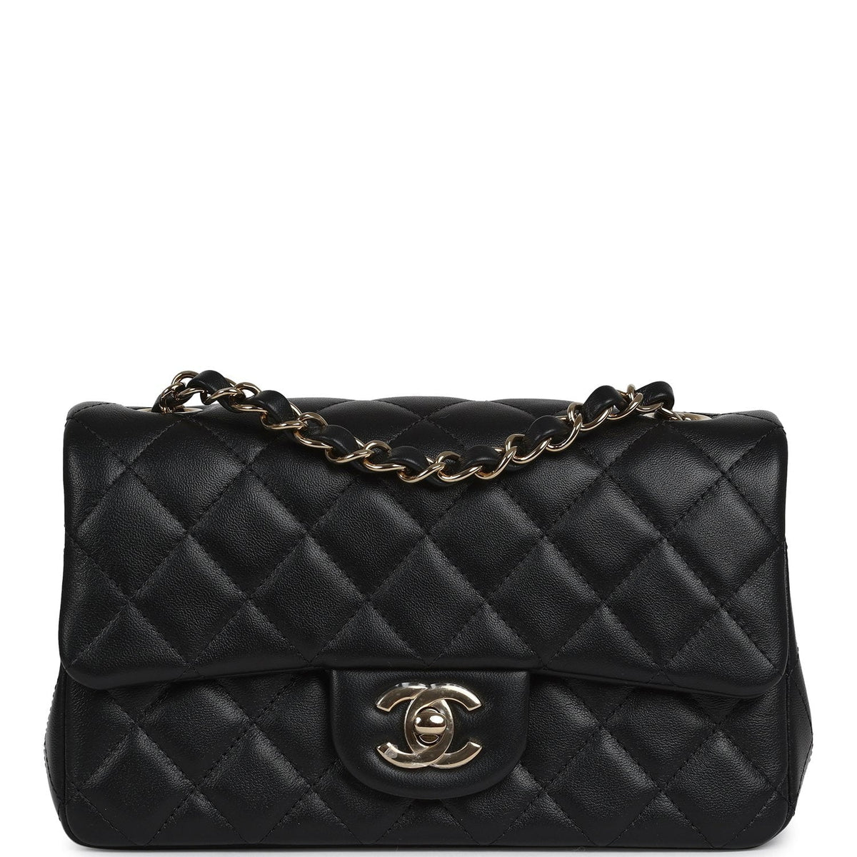 Chanel Mini Classic Rectangular Flap Bag Black Lambskin Light Gold Hardware