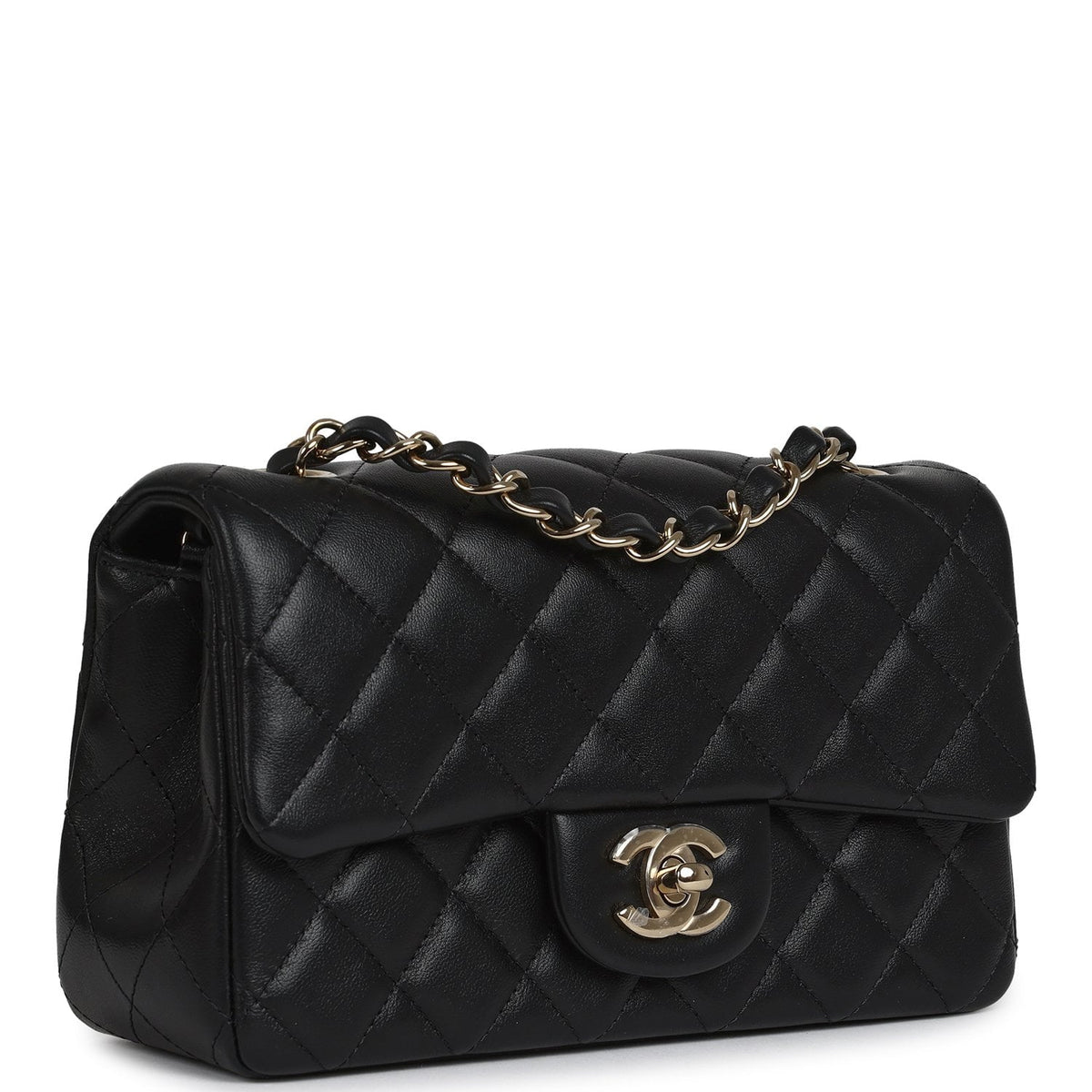 Chanel Mini Classic Rectangular Flap Bag Black Lambskin Light Gold Hardware