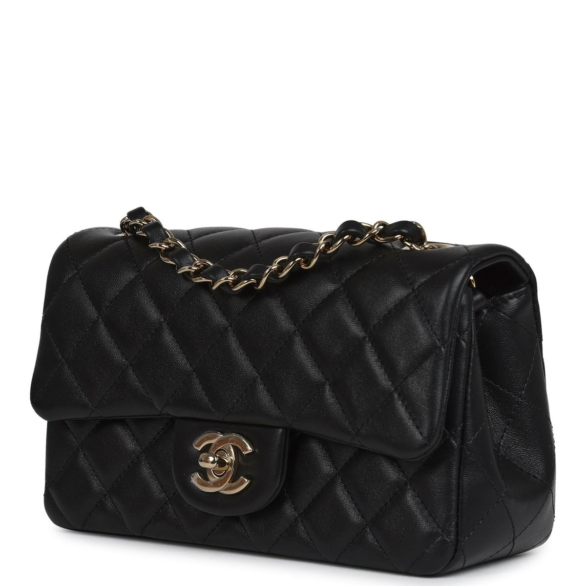 Chanel Mini Classic Rectangular Flap Bag Black Lambskin Light Gold Hardware