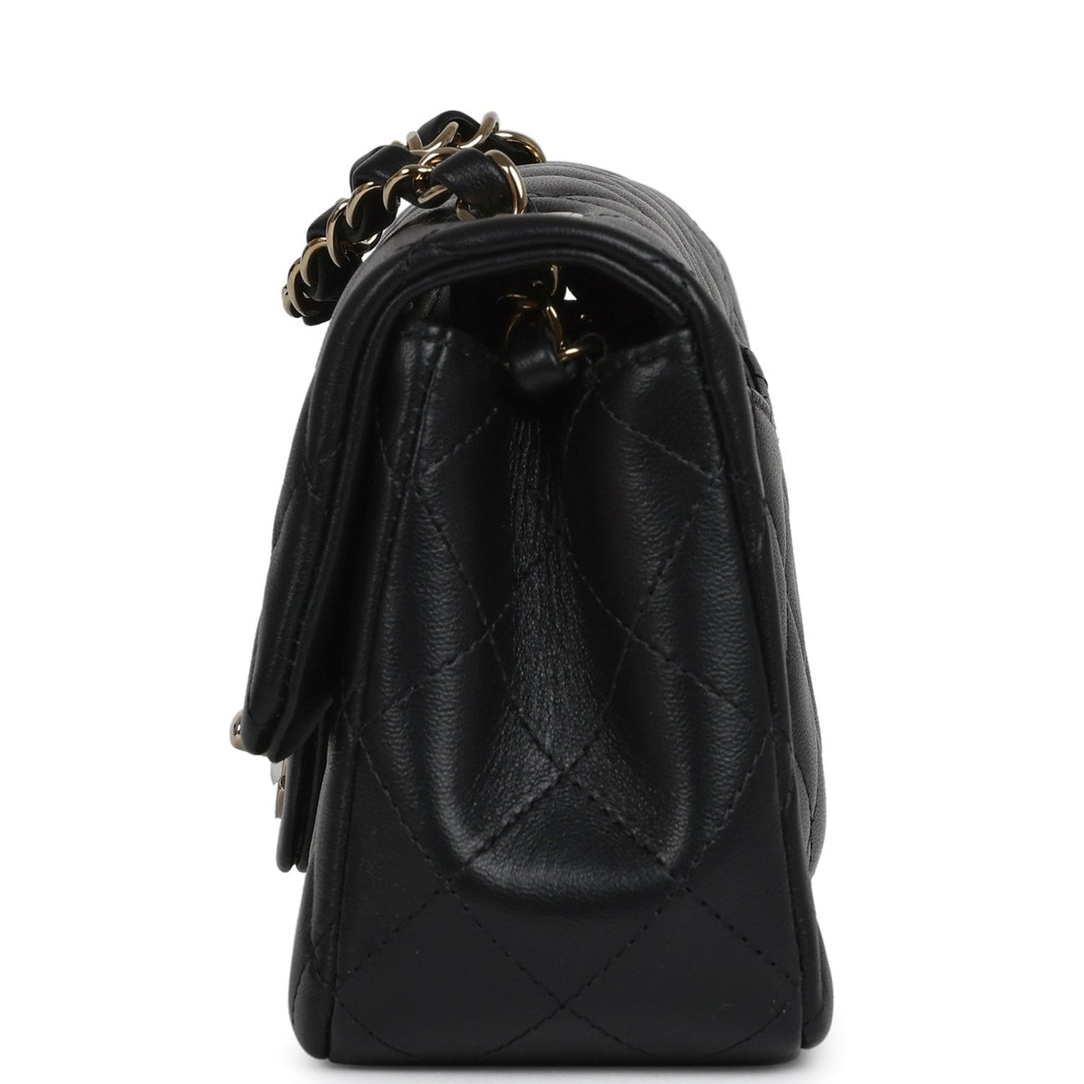 Chanel Mini Classic Rectangular Flap Bag Black Lambskin Light Gold Hardware