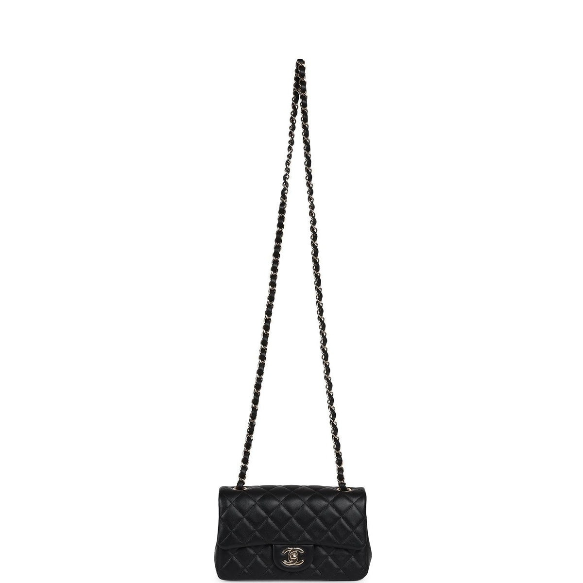 Chanel Mini Classic Rectangular Flap Bag Black Lambskin Light Gold Hardware