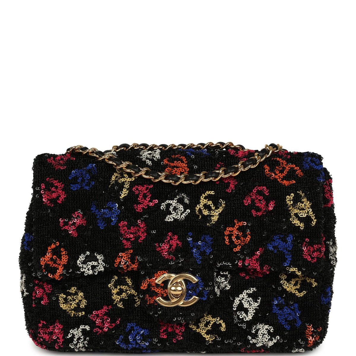 Pre-owned Chanel Mini Rectangular Flap Bag Black, Multi Sequin Gold Hardware