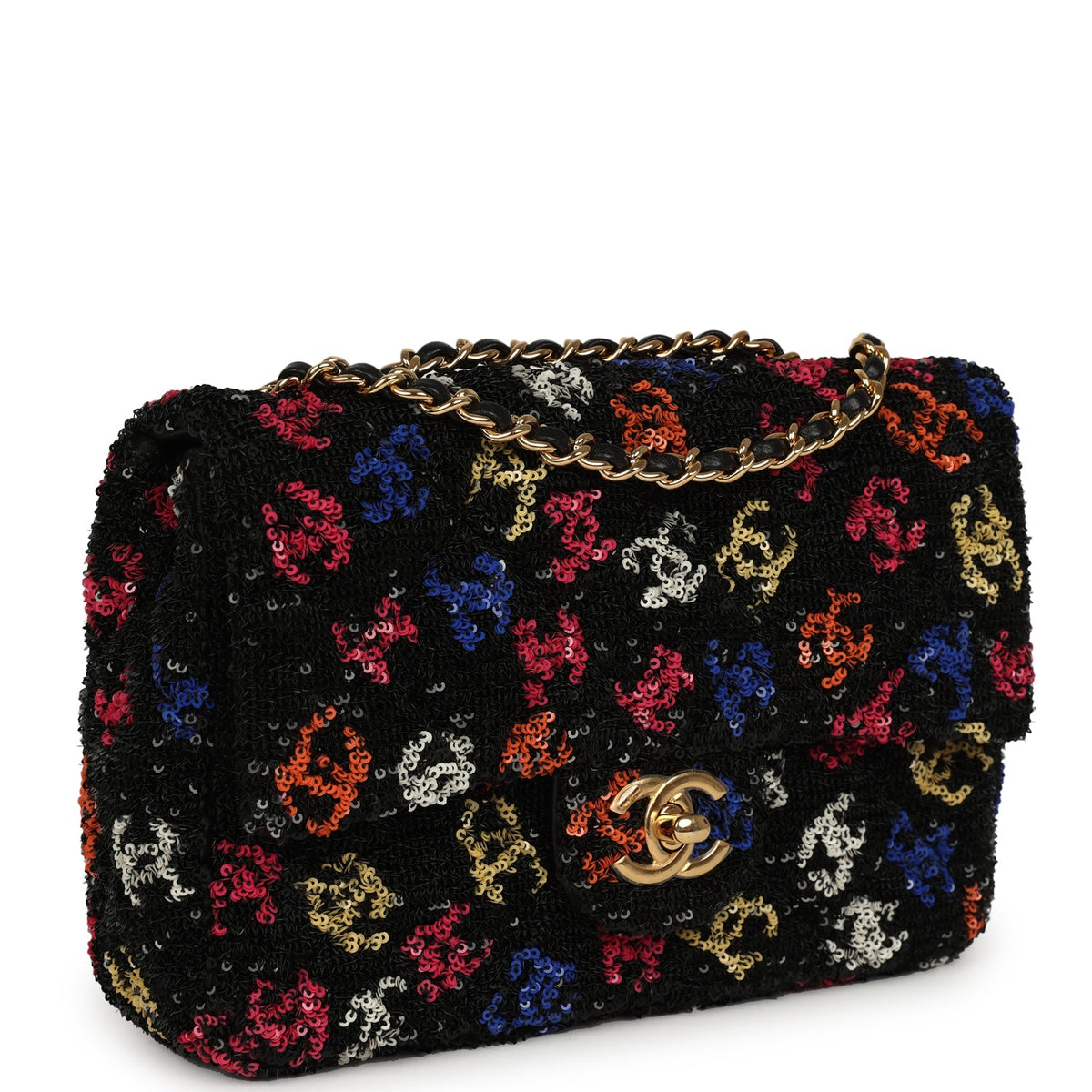 Pre-owned Chanel Mini Rectangular Flap Bag Black, Multi Sequin Gold Hardware