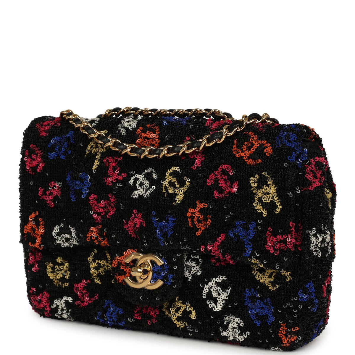 Pre-owned Chanel Mini Rectangular Flap Bag Black, Multi Sequin Gold Hardware