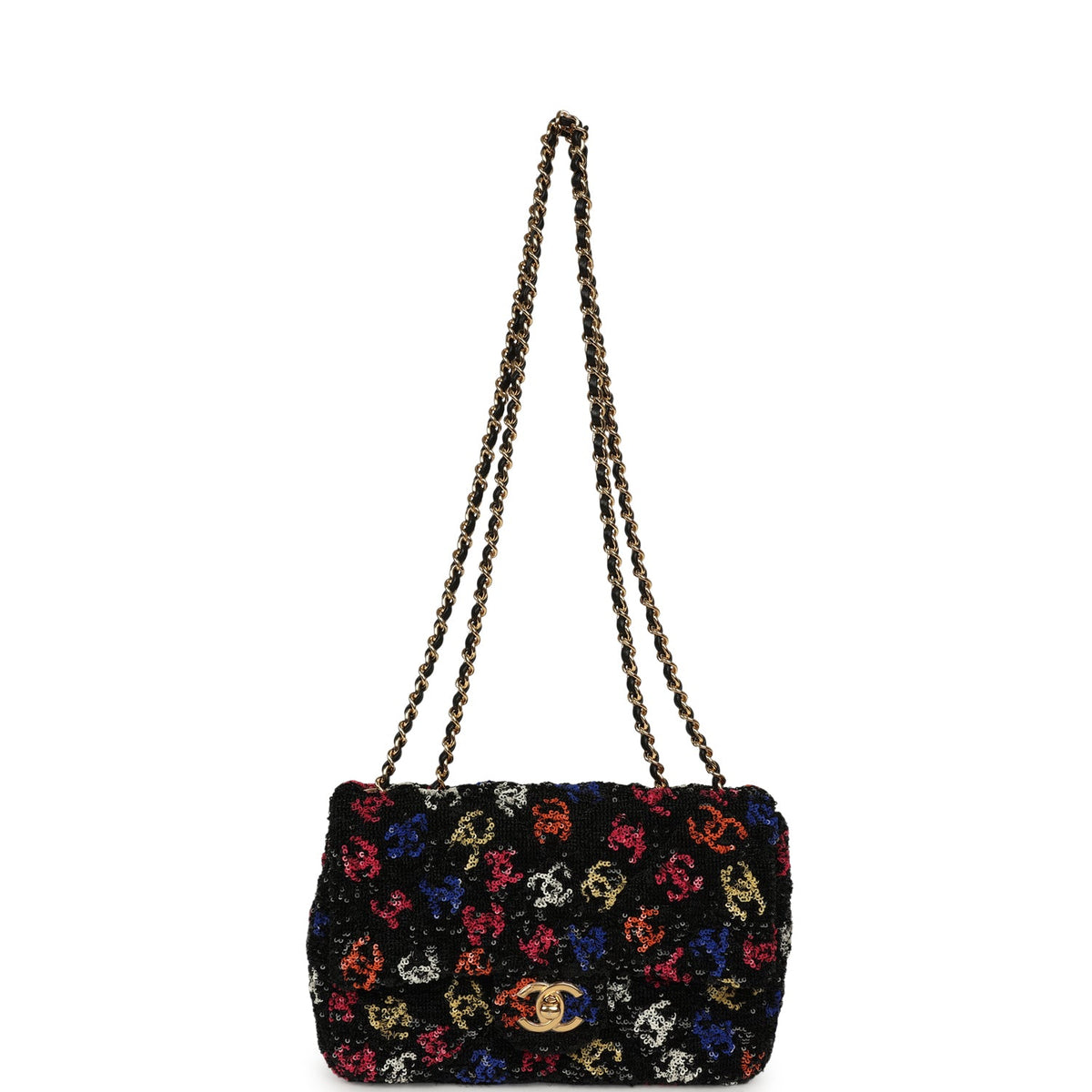 Pre-owned Chanel Mini Rectangular Flap Bag Black, Multi Sequin Gold Hardware