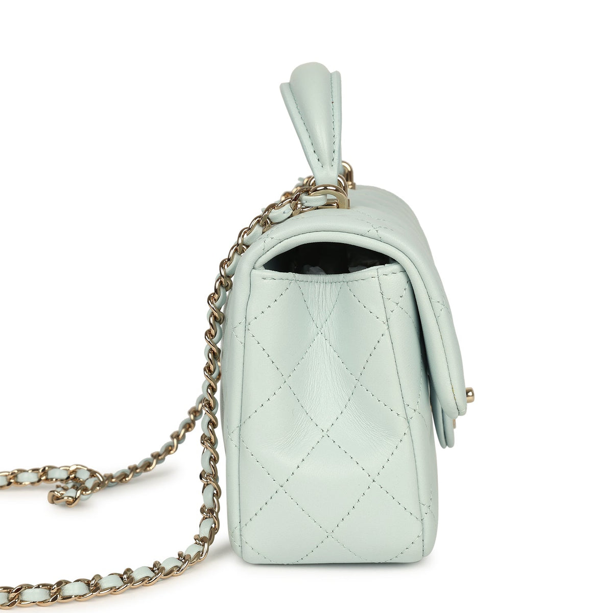 Chanel Mini Classic Rectangular Top Handle Flap Bag Light Blue Lambskin Light Gold Hardware