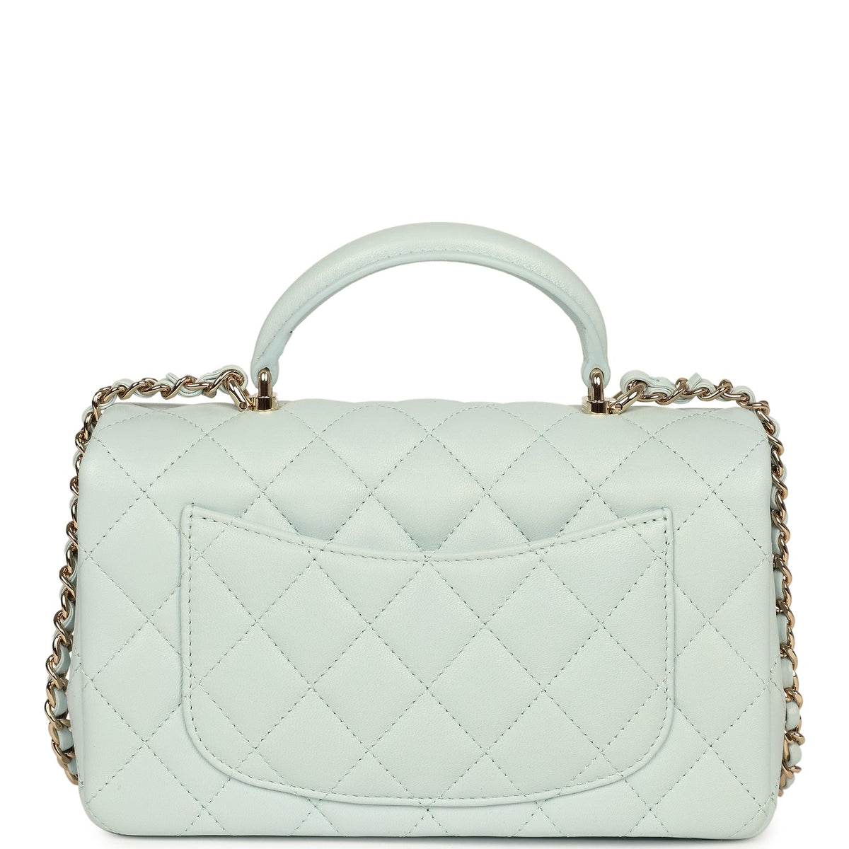 Chanel Mini Classic Rectangular Top Handle Flap Bag Light Blue Lambskin Light Gold Hardware