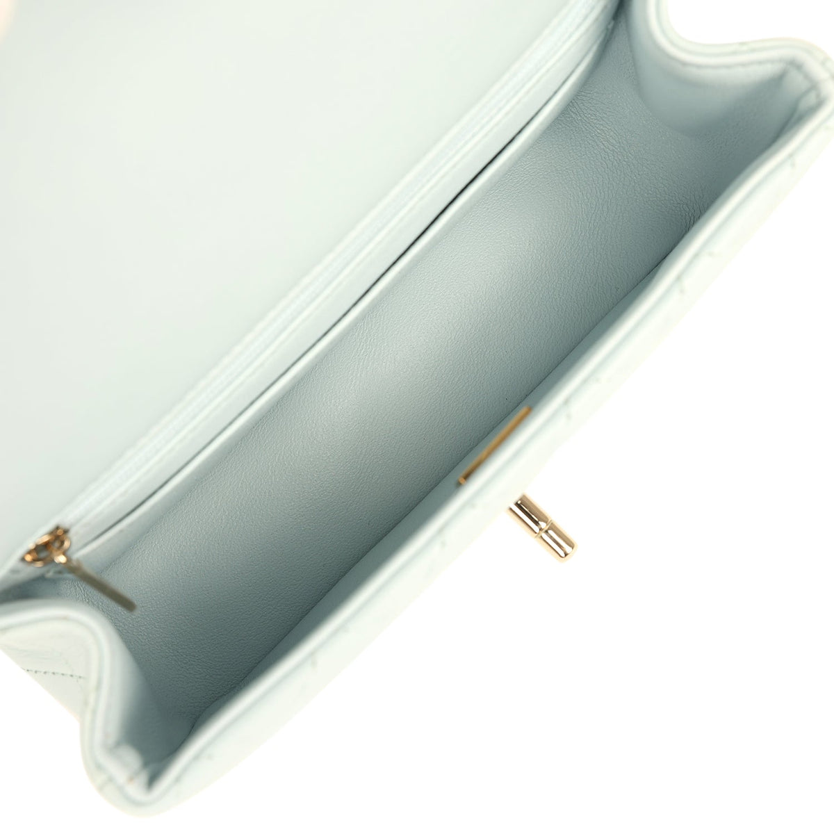 Chanel Mini Classic Rectangular Top Handle Flap Bag Light Blue Lambskin Light Gold Hardware