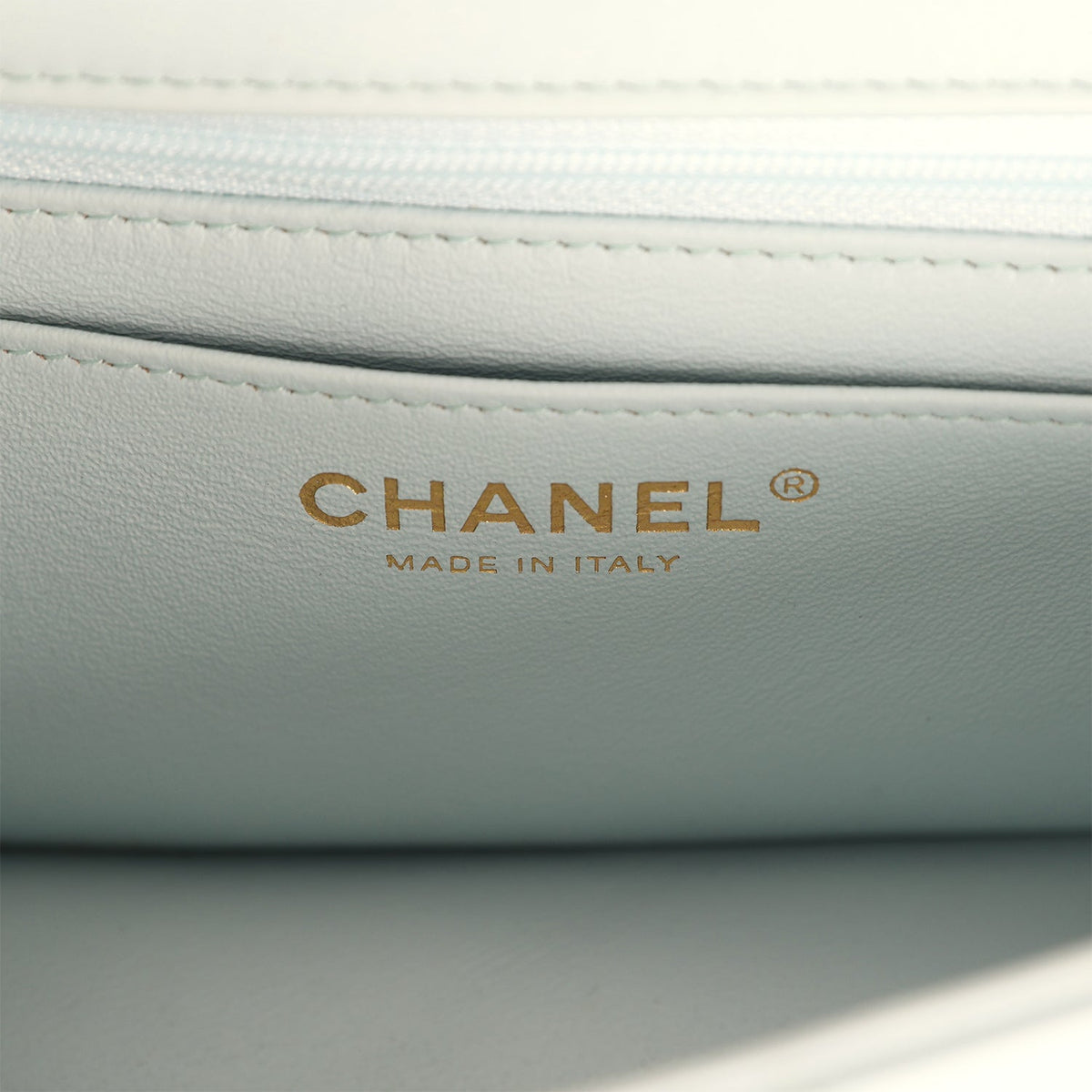 Chanel Mini Classic Rectangular Top Handle Flap Bag Light Blue Lambskin Light Gold Hardware