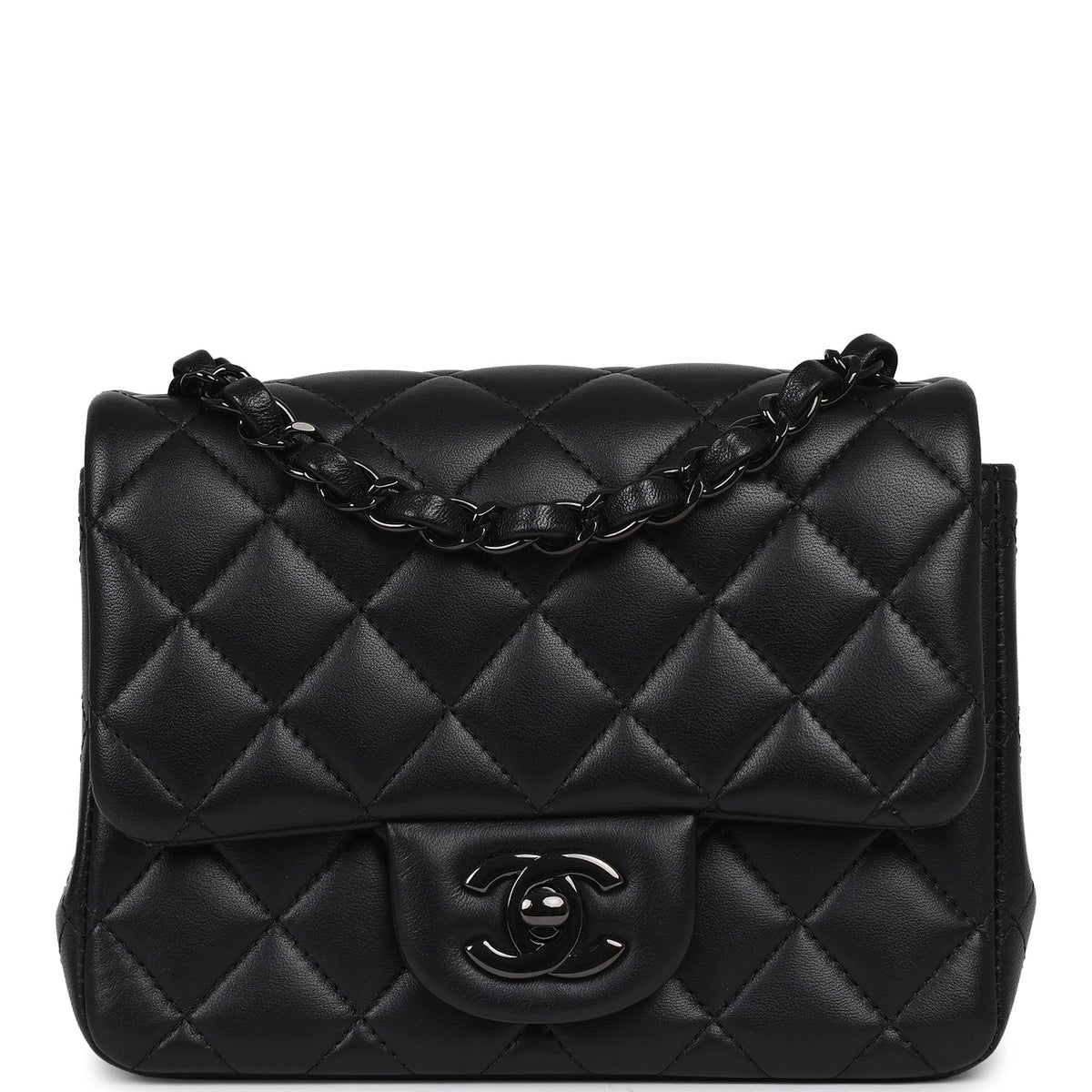 Pre-owned Chanel Mini Classic Square Flap Bag So Black Lambskin Black Hardware