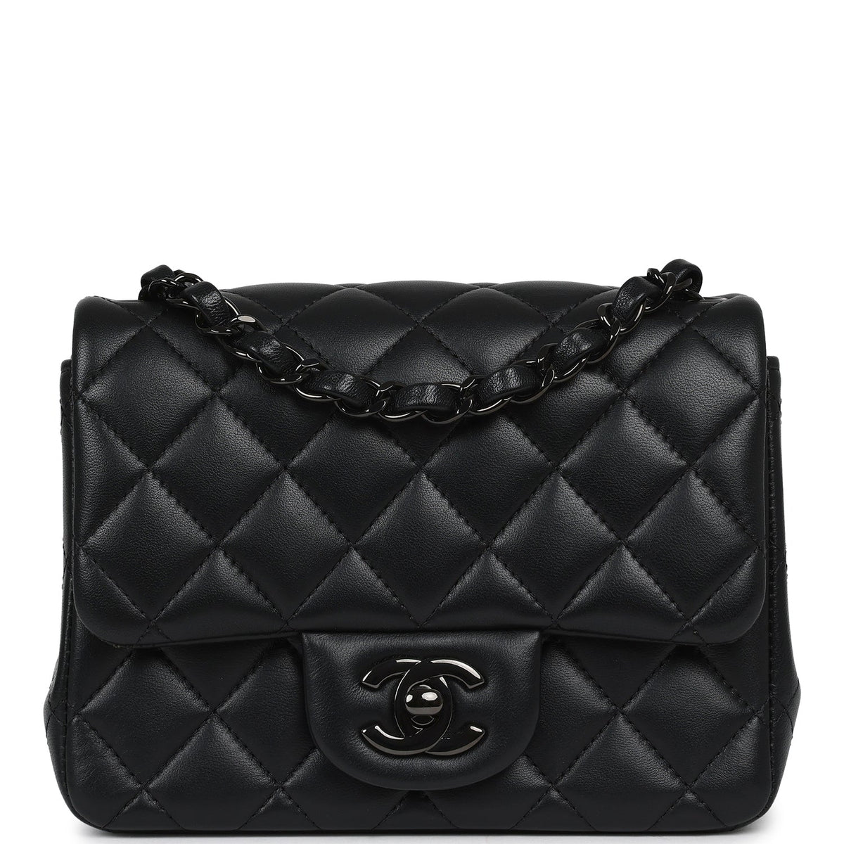 Pre-owned Chanel Mini Classic Square Flap Bag So Black Lambskin Black Hardware