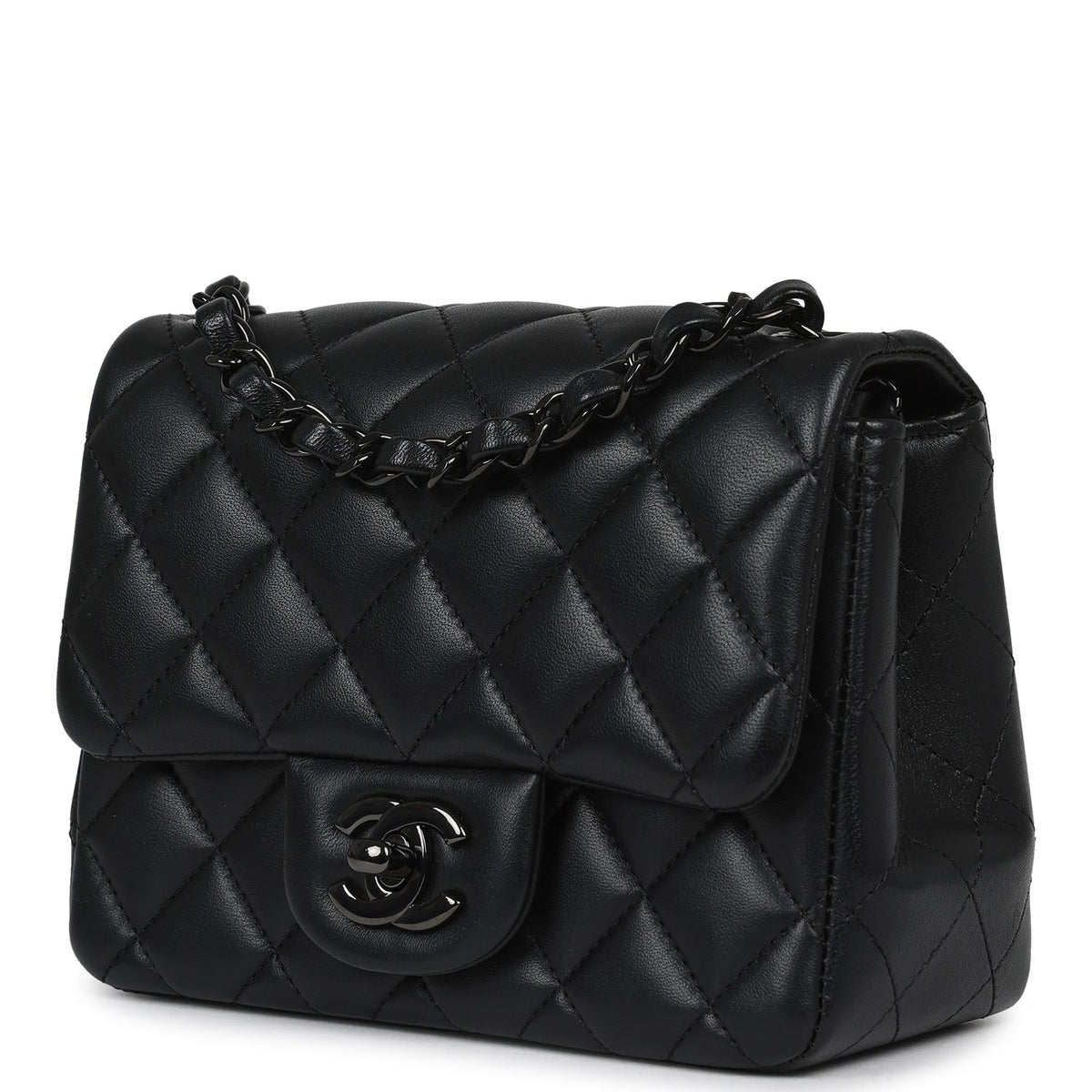 Pre-owned Chanel Mini Classic Square Flap Bag So Black Lambskin Black Hardware