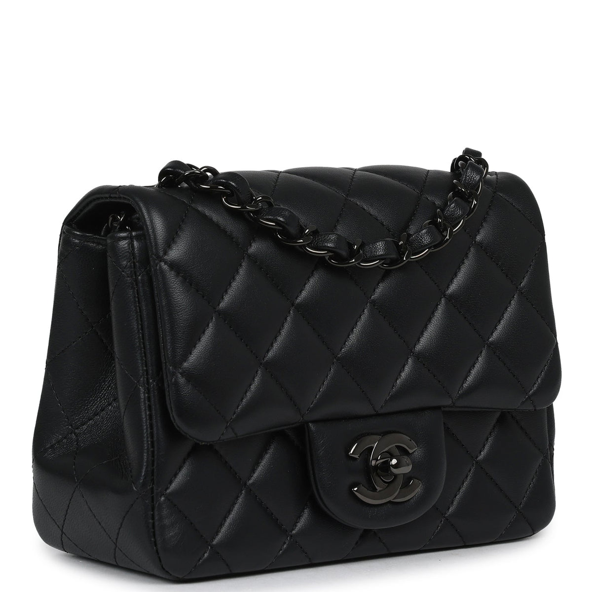 Pre-owned Chanel Mini Classic Square Flap Bag So Black Lambskin Black Hardware
