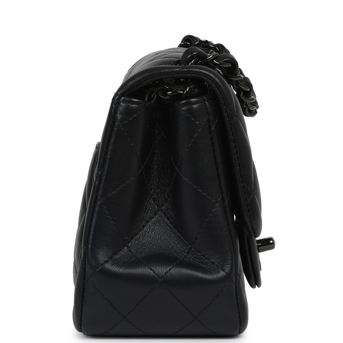 Pre-owned Chanel Mini Classic Square Flap Bag So Black Lambskin Black Hardware