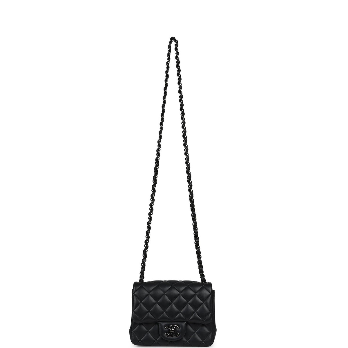 Pre-owned Chanel Mini Classic Square Flap Bag So Black Lambskin Black Hardware