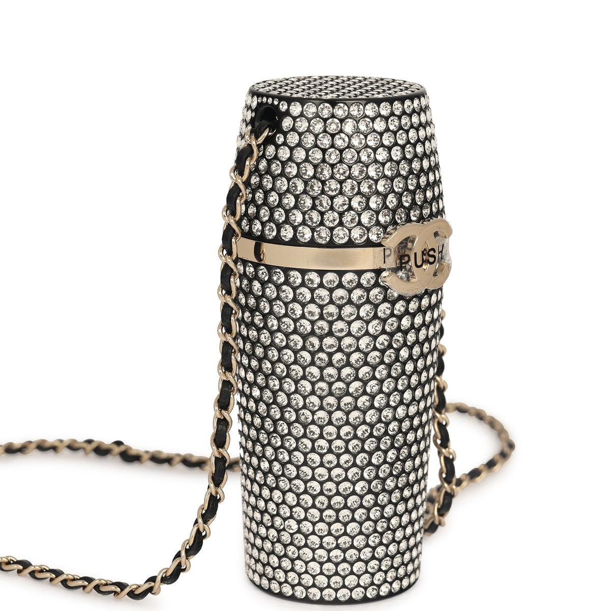 Chanel Crystal-Embellished Lipstick Case Long Necklace Black Resin, Crystals Light Gold Hardware