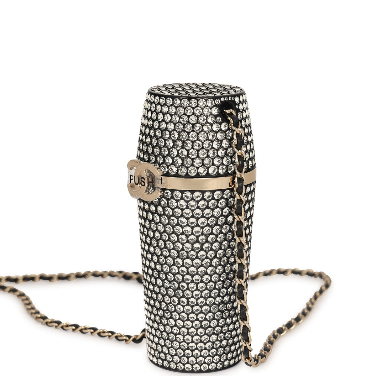 Chanel Crystal-Embellished Lipstick Case Long Necklace Black Resin, Crystals Light Gold Hardware