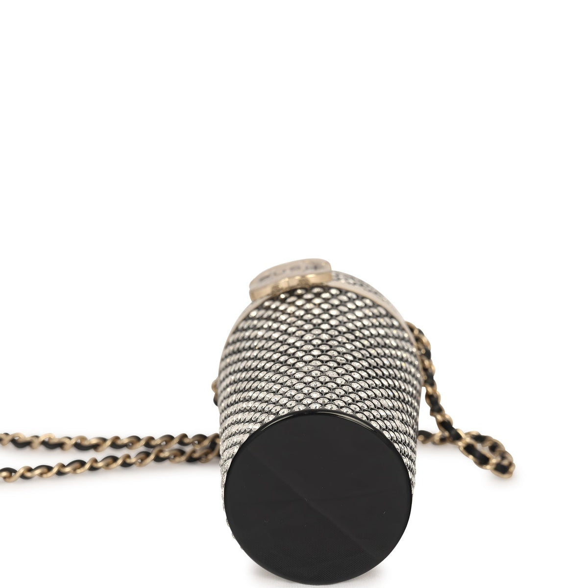 Chanel Crystal-Embellished Lipstick Case Long Necklace Black Resin, Crystals Light Gold Hardware
