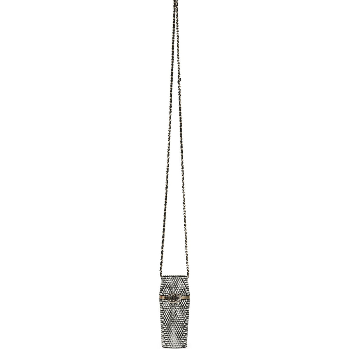 Chanel Crystal-Embellished Lipstick Case Long Necklace Black Resin, Crystals Light Gold Hardware