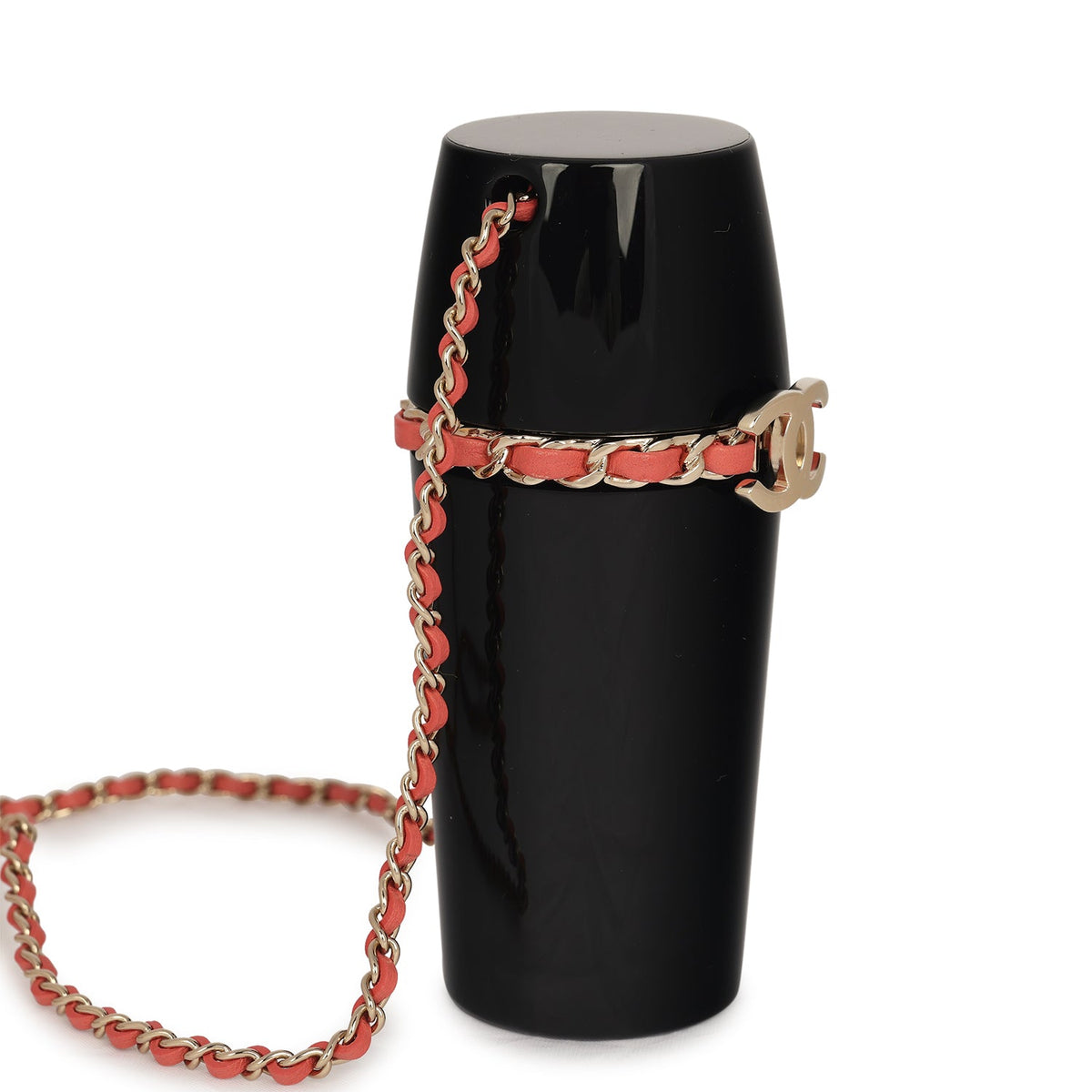 Pre-owned Chanel Lipstick Case Long Necklace Black Resin, Orange Leather Light Gold Hardware