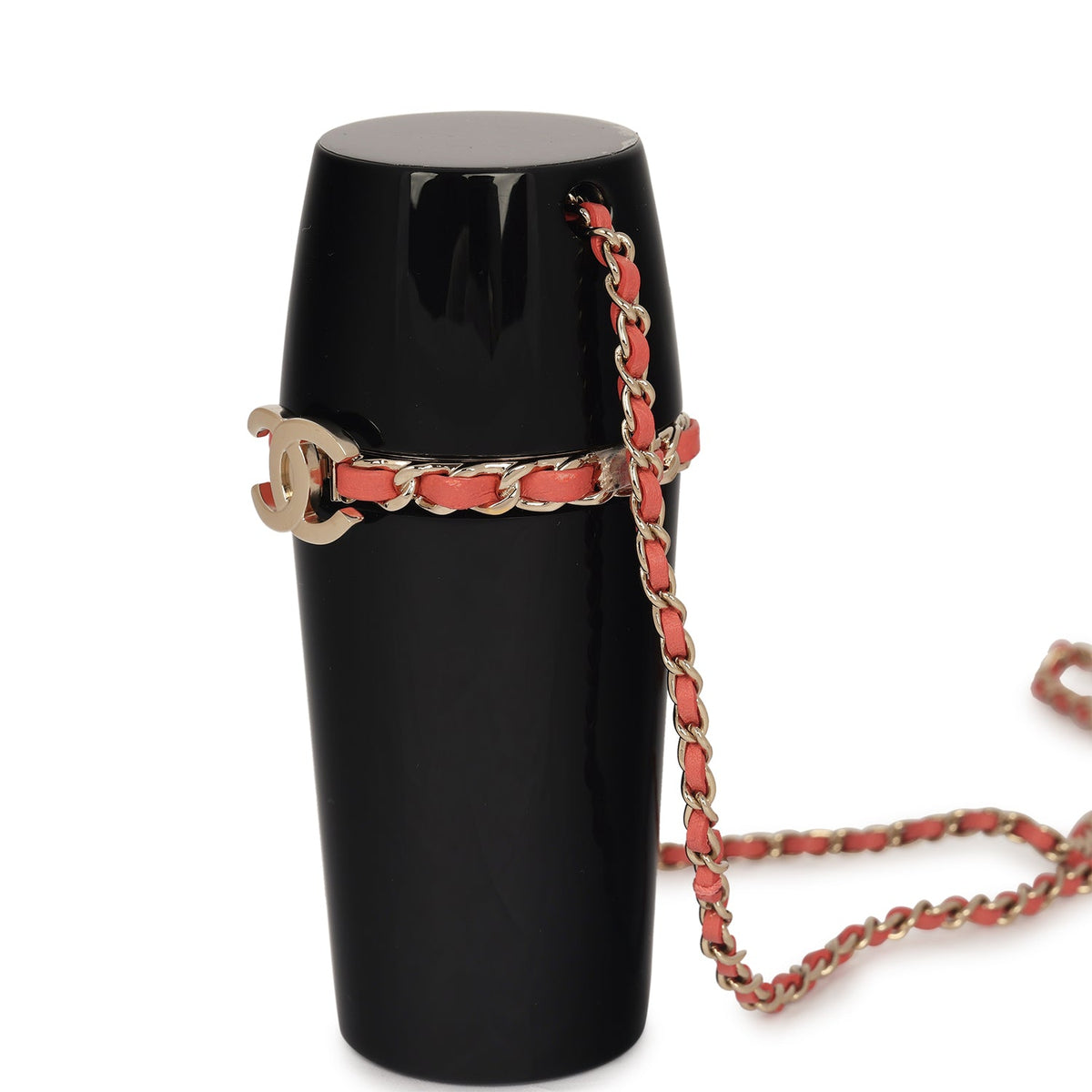 Pre-owned Chanel Lipstick Case Long Necklace Black Resin, Orange Leather Light Gold Hardware