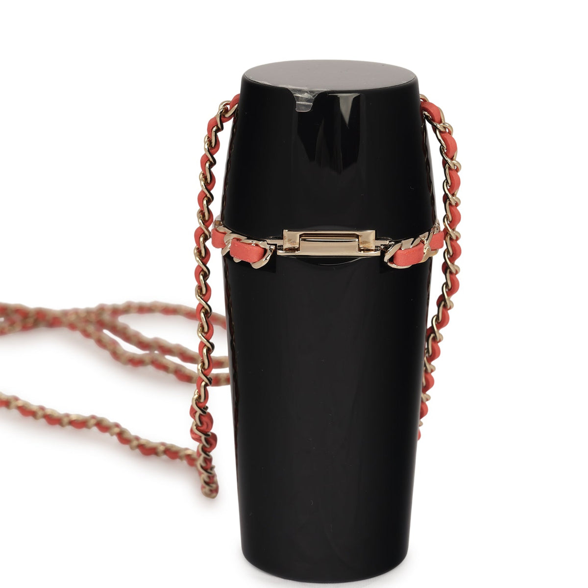 Pre-owned Chanel Lipstick Case Long Necklace Black Resin, Orange Leather Light Gold Hardware