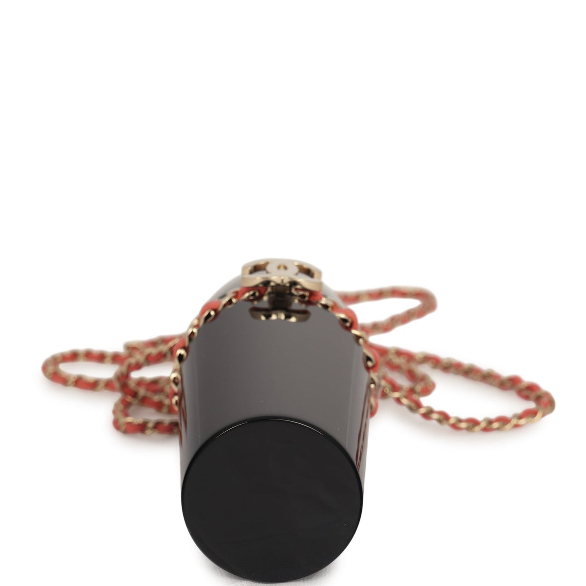 Pre-owned Chanel Lipstick Case Long Necklace Black Resin, Orange Leather Light Gold Hardware