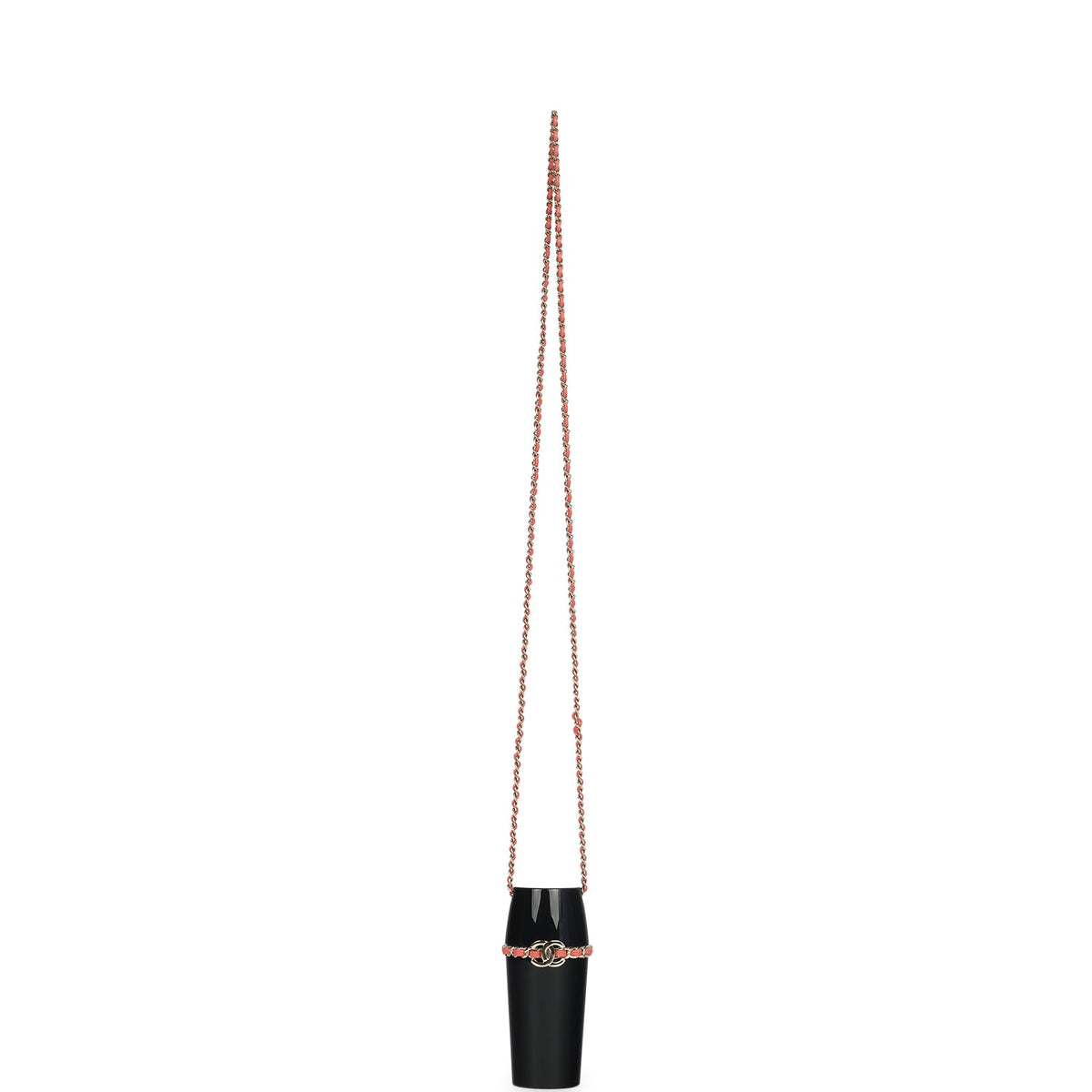 Pre-owned Chanel Lipstick Case Long Necklace Black Resin, Orange Leather Light Gold Hardware