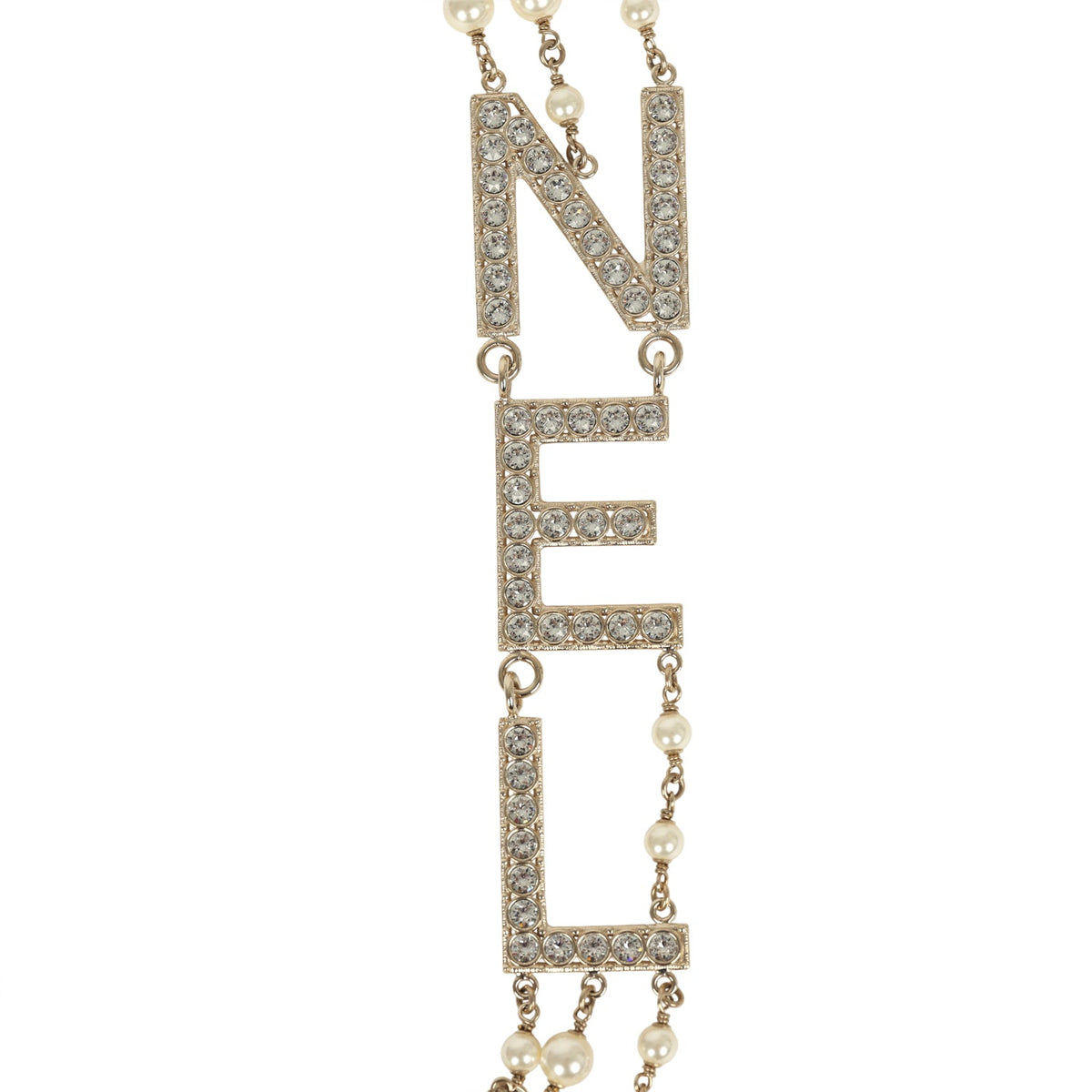Chanel Long Crystal CHA-NEL Multi-Strand CC Pearl Necklace Ivory Pearls, Light Gold Tone Hardware