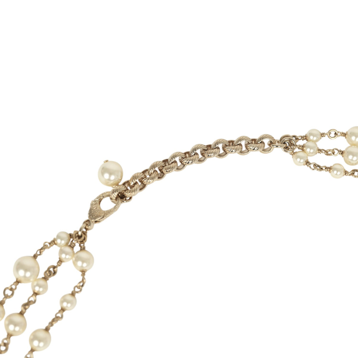 Chanel Long Crystal CHA-NEL Multi-Strand CC Pearl Necklace Ivory Pearls, Light Gold Tone Hardware