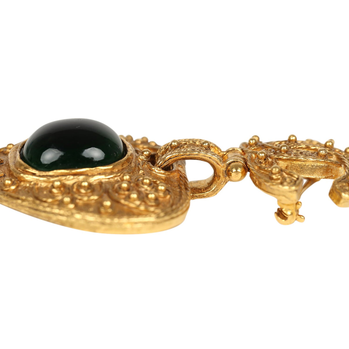 Vintage Chanel CC Dangle Gripoix Heart Brooch Green Gold Plated Hardware