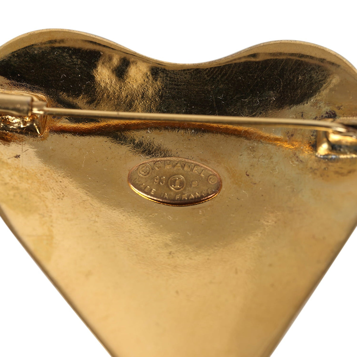 Vintage Chanel CC Heart Brooch Gold Plated Hardware