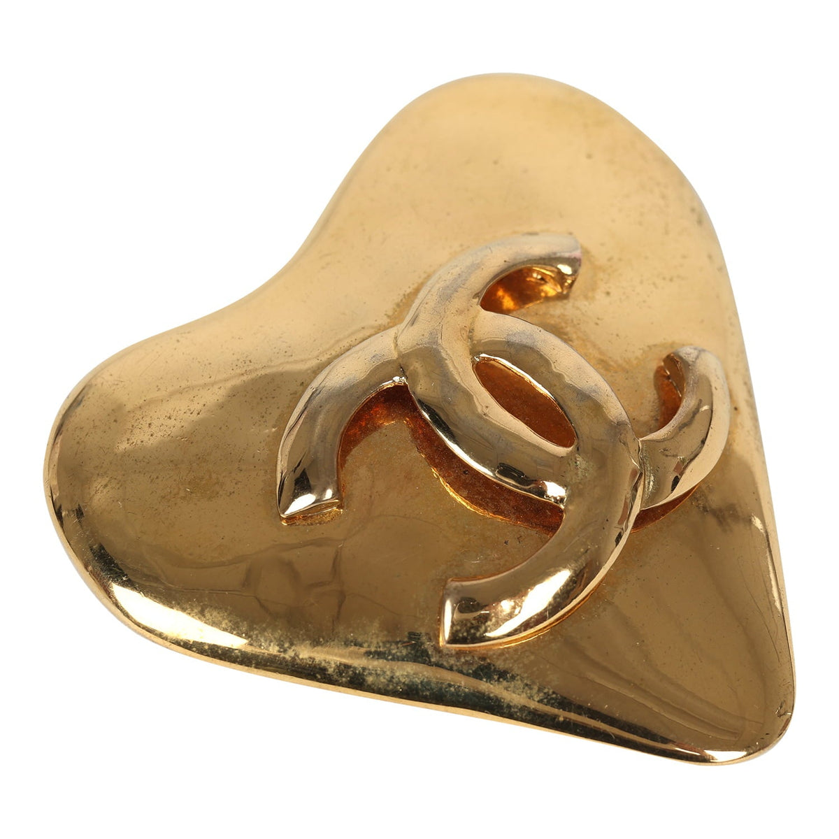 Vintage Chanel CC Heart Brooch Gold Plated Hardware