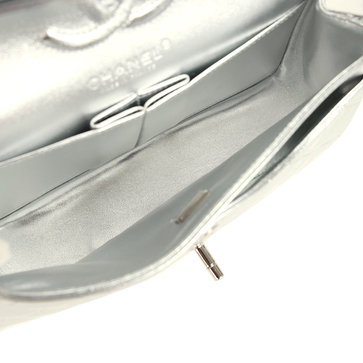 Pre-owned Chanel Small Classic Double Flap Silver Hammered Metallic Calfskin Silver Hardware