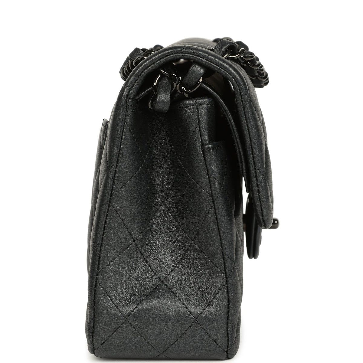 Pre-owned Chanel Small Classic Double Flap Bag So Black Iridescent Lambskin Black Hardware