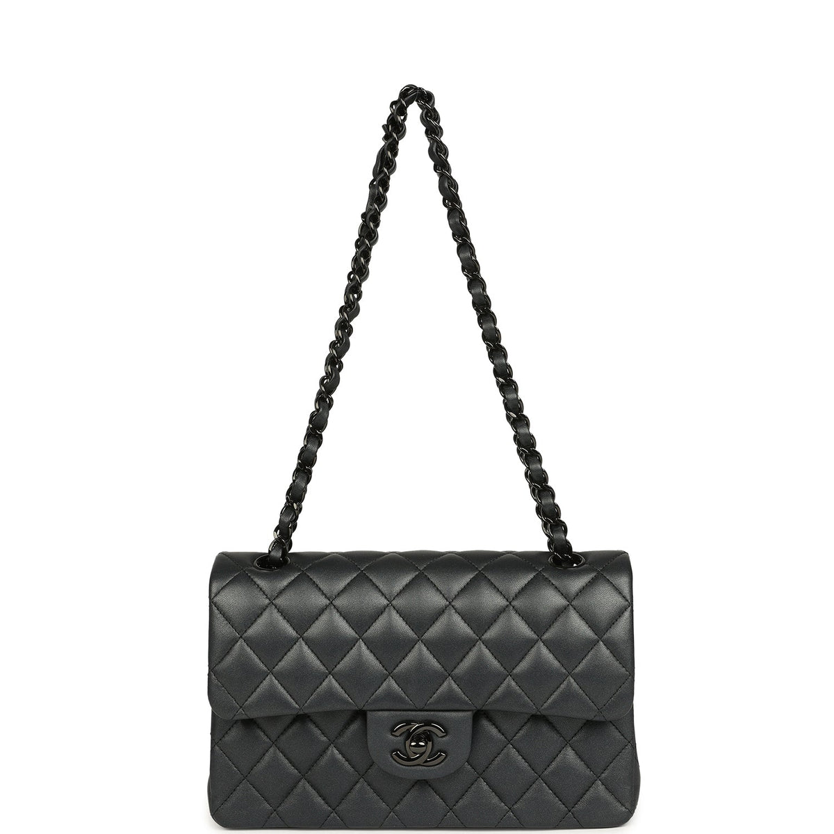 Pre-owned Chanel Small Classic Double Flap Bag So Black Iridescent Lambskin Black Hardware