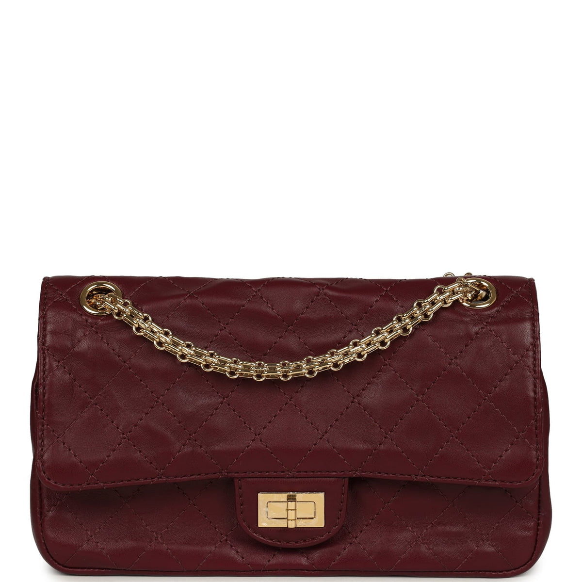 Chanel Small "Crush" Reissue 225 2.55 Double Flap Bag Burgundy Lambskin Gold Hardware