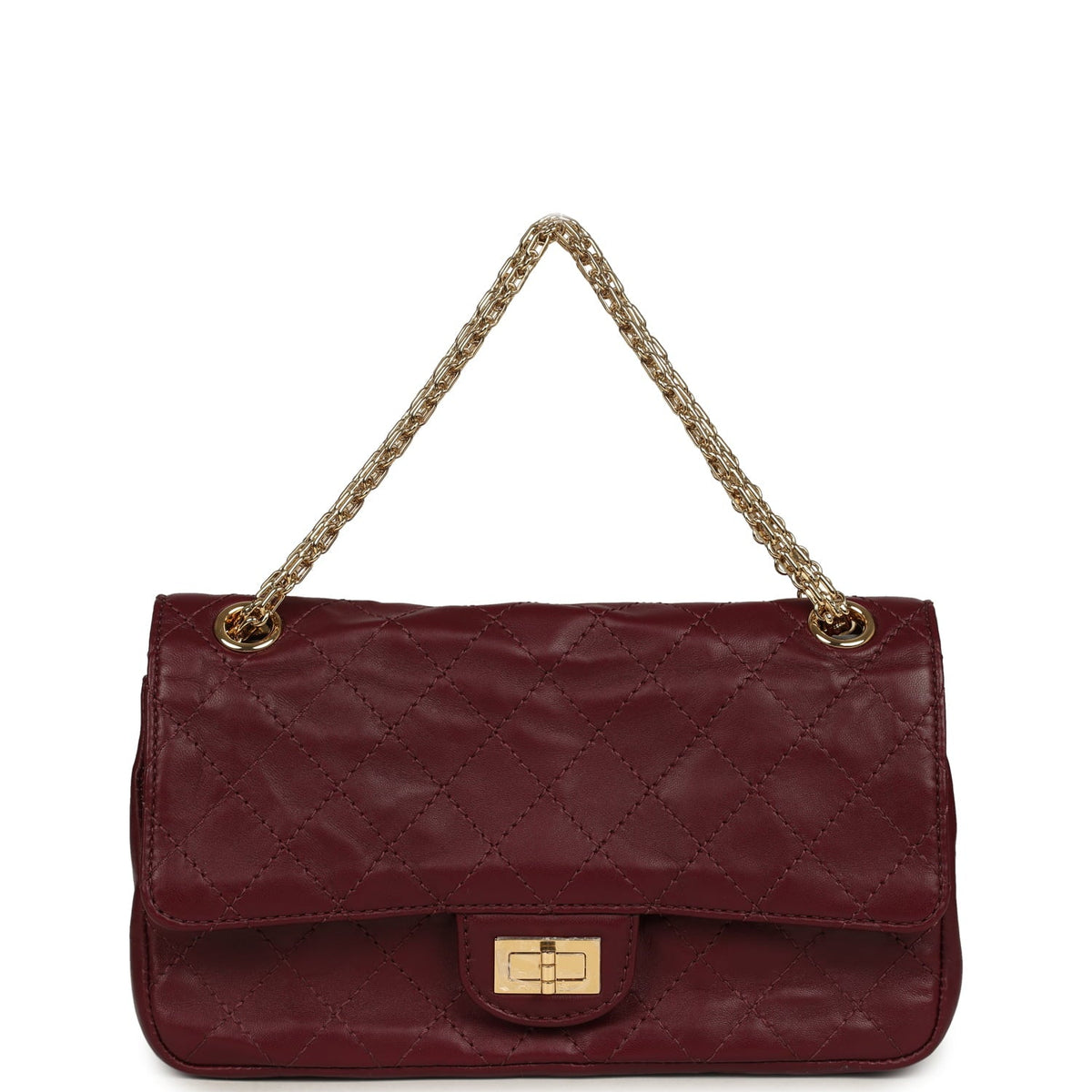 Chanel Small "Crush" Reissue 225 2.55 Double Flap Bag Burgundy Lambskin Gold Hardware