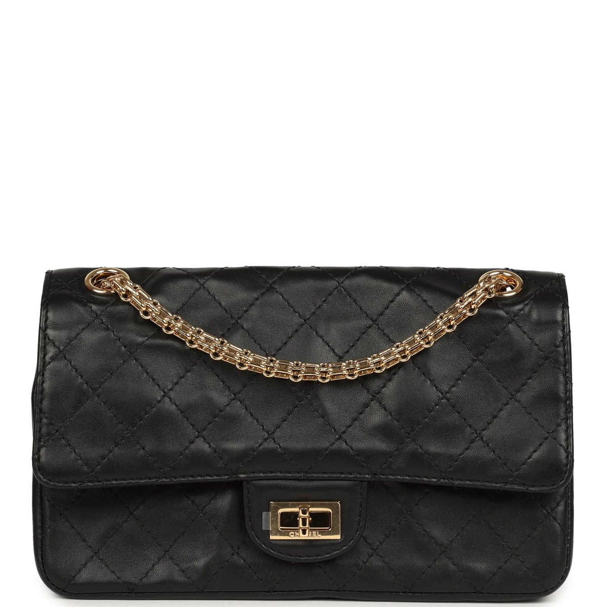 Chanel Small "Crush" Reissue 225 2.55 Double Flap Bag Black Lambskin Gold Hardware