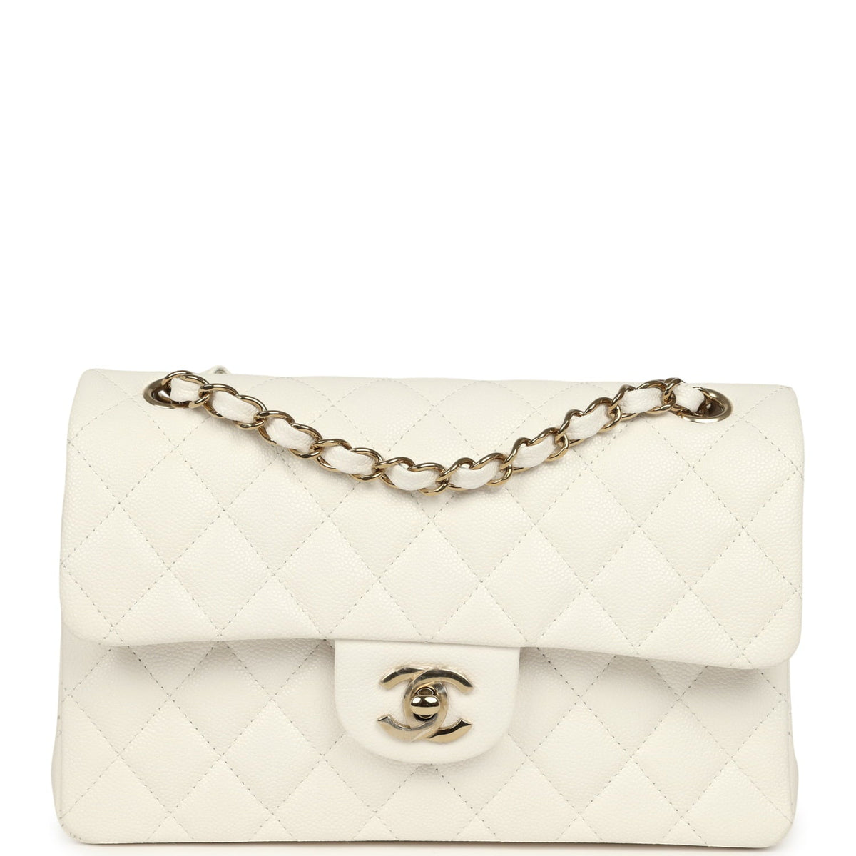 Chanel Small Classic Double Flap Bag Off White Shiny Caviar Light Gold Hardware