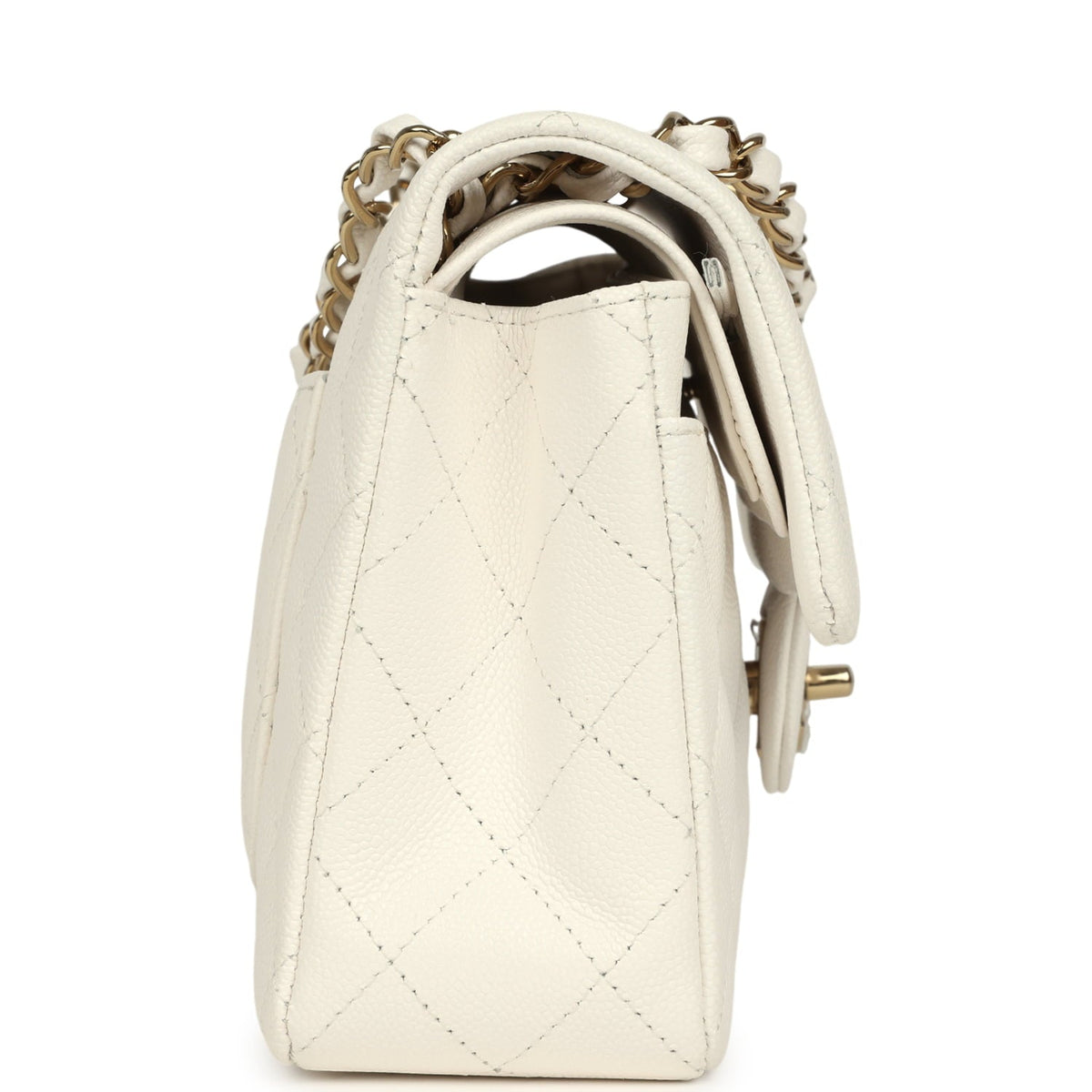 Chanel Small Classic Double Flap Bag Off White Shiny Caviar Light Gold Hardware