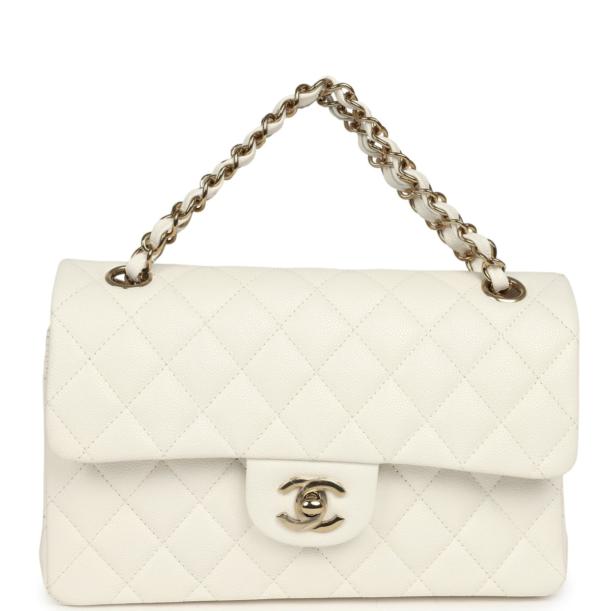 Chanel Small Classic Double Flap Bag Off White Shiny Caviar Light Gold Hardware