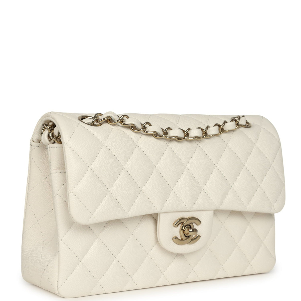 Chanel Small Classic Double Flap Bag White Shiny Caviar Light Gold Hardware