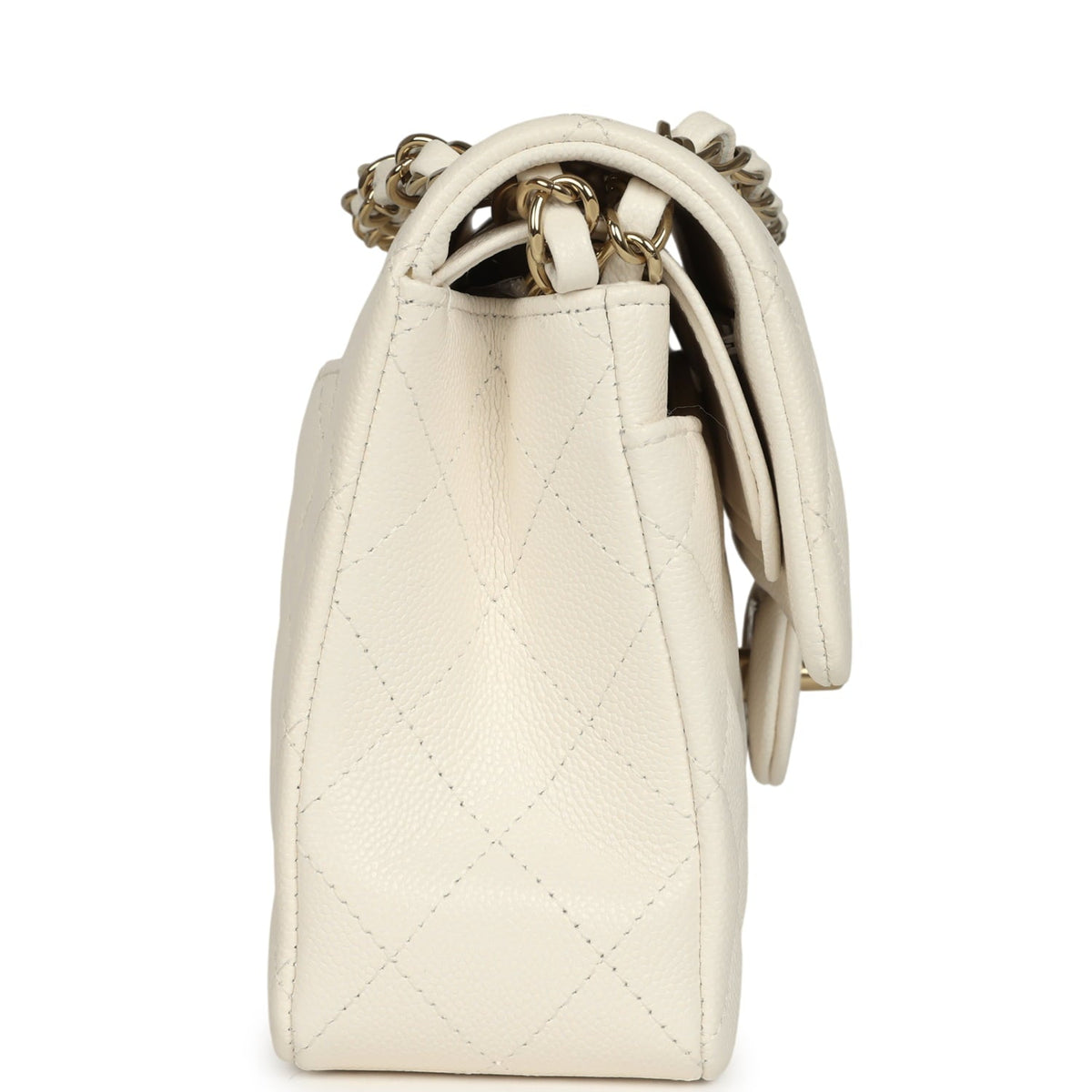 Chanel Small Classic Double Flap Bag White Shiny Caviar Light Gold Hardware