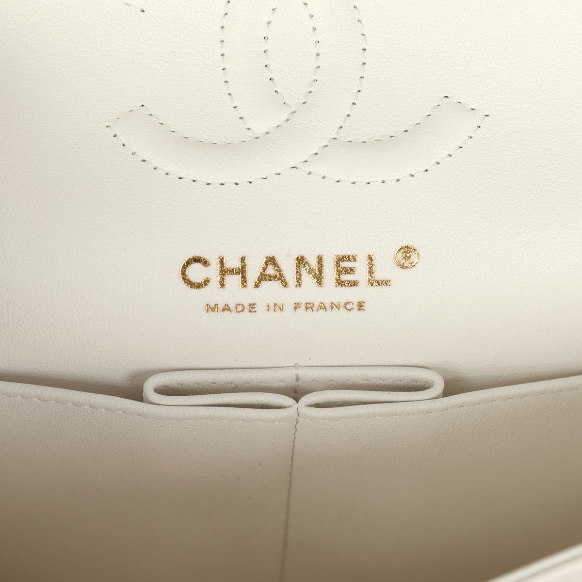 Chanel Small Classic Double Flap Bag White Shiny Caviar Light Gold Hardware