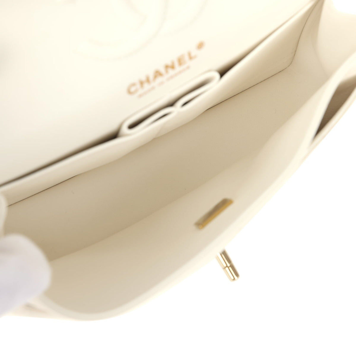 Chanel Small Classic Double Flap Bag White Shiny Caviar Light Gold Hardware