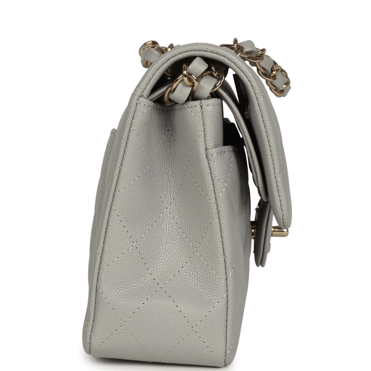 Chanel Small Classic Double Flap Bag Light Grey Caviar Light Gold Hardware