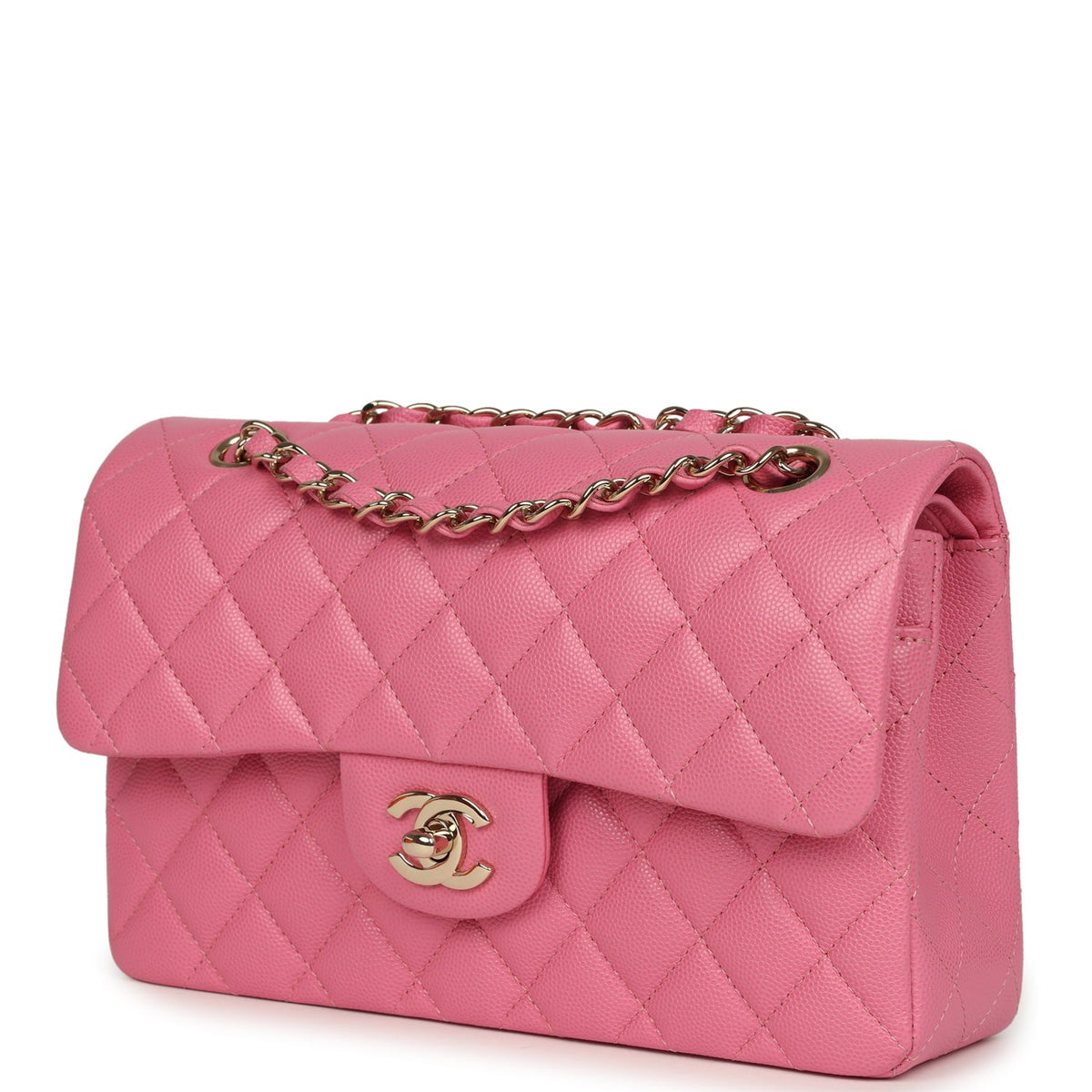 Chanel Small Classic Double Flap Bag Pink Caviar Light Gold Hardware