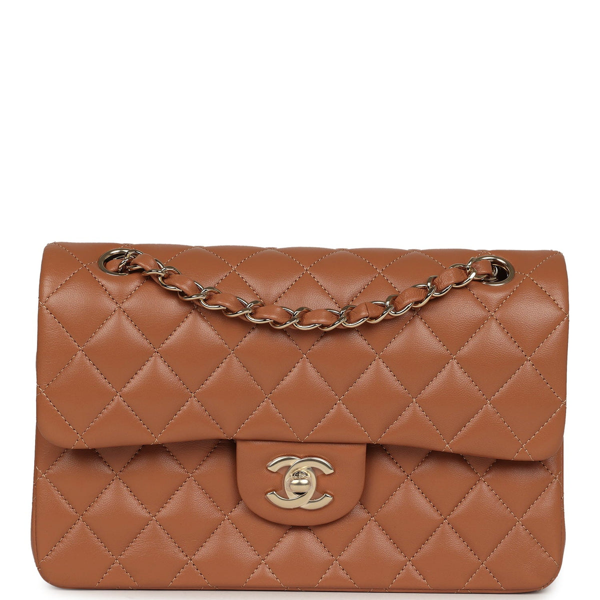 Chanel Small Classic Double Flap Bag Caramel Lambskin Light Gold Hardware